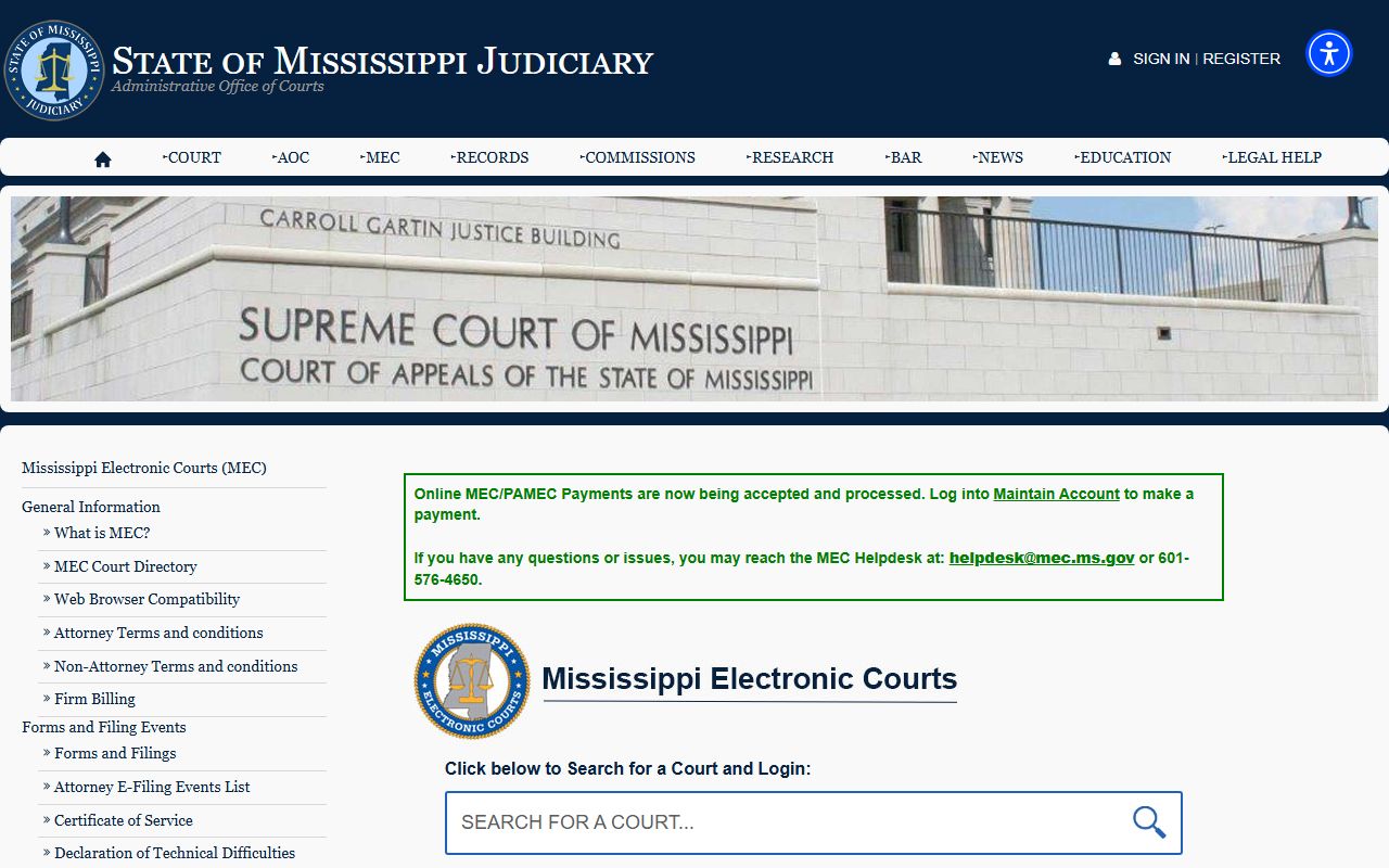 Leflore County MEC court records after jail arrest lookup screenshot
