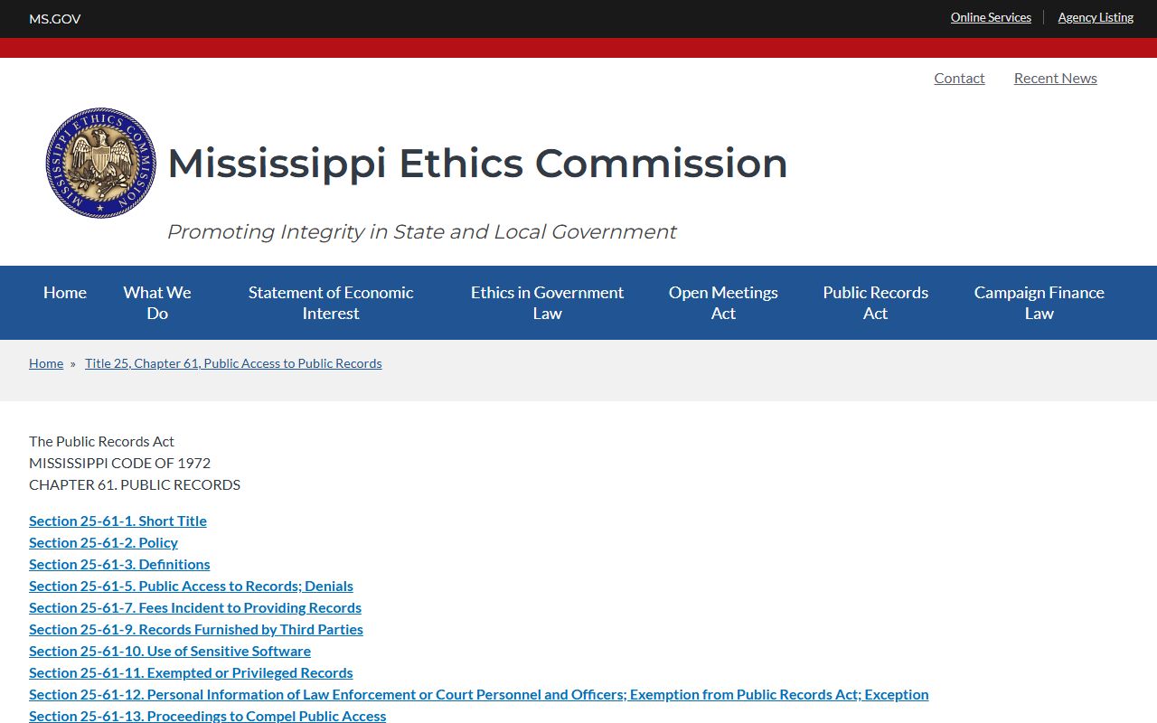 Mississippi Public Records Act source for Leflore County booking photo requests